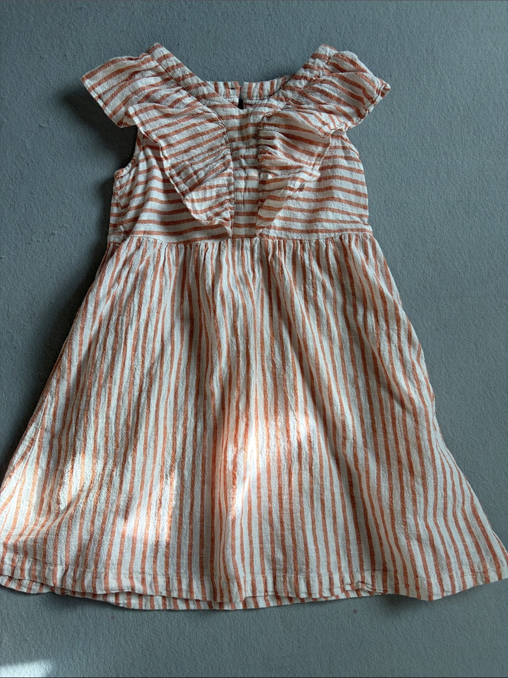 Copper Key Cream and Orange Striped Ruffle-Sleeve Dress